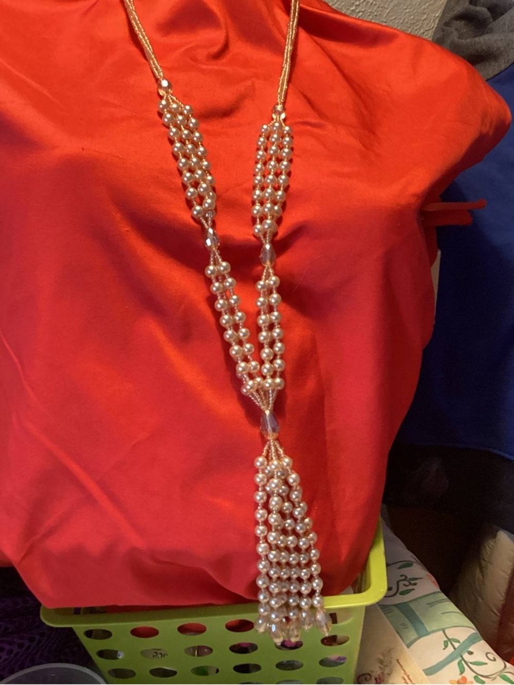 Elegant Gold-Tone Pearl Tassel Necklace - Women Jewelry